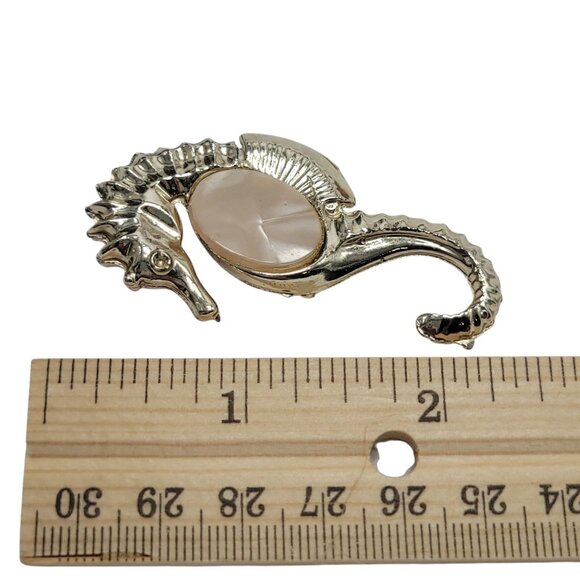 Vtg Seahorse Brooch Pink Belly Silver Tone 2.25" Sea Nautical Animal Beach Gift - Picture 3 of 9